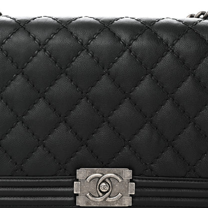 Chanel Calfskin Quilted Double Stitch New Medium Boy Flap Black 11 of 16