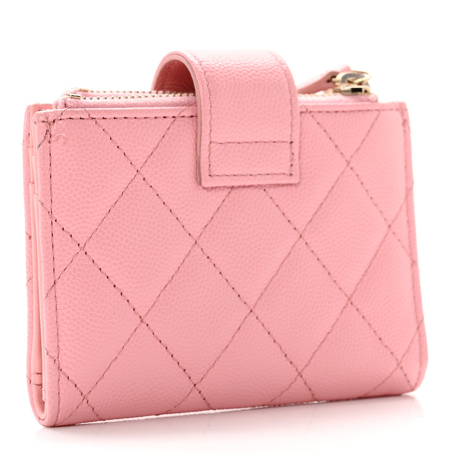 Caviar Quilted Compact Zipped Pocket Wallet Pink