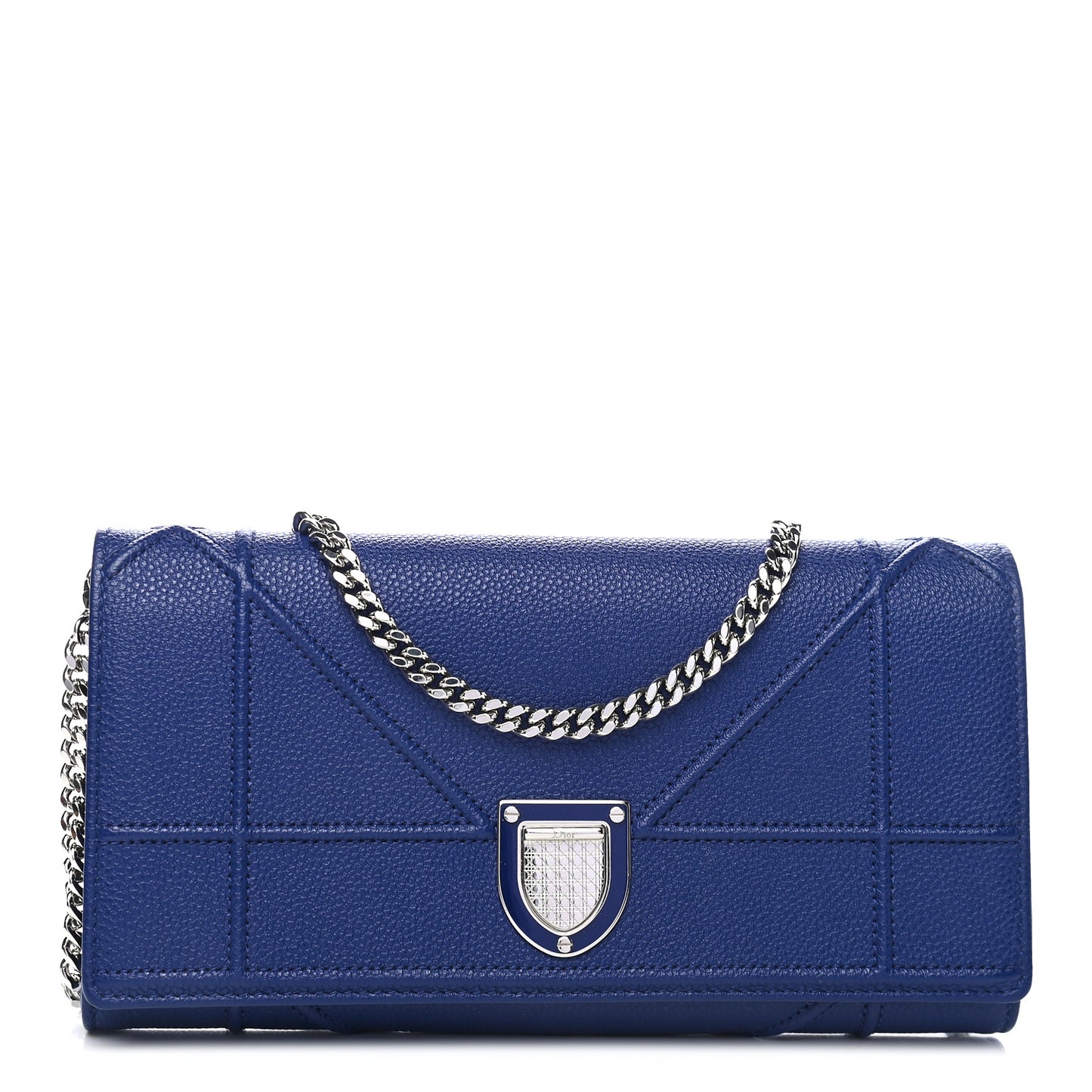 Grained Calfskin Diorama Croisiere Chain Wallet Blue
