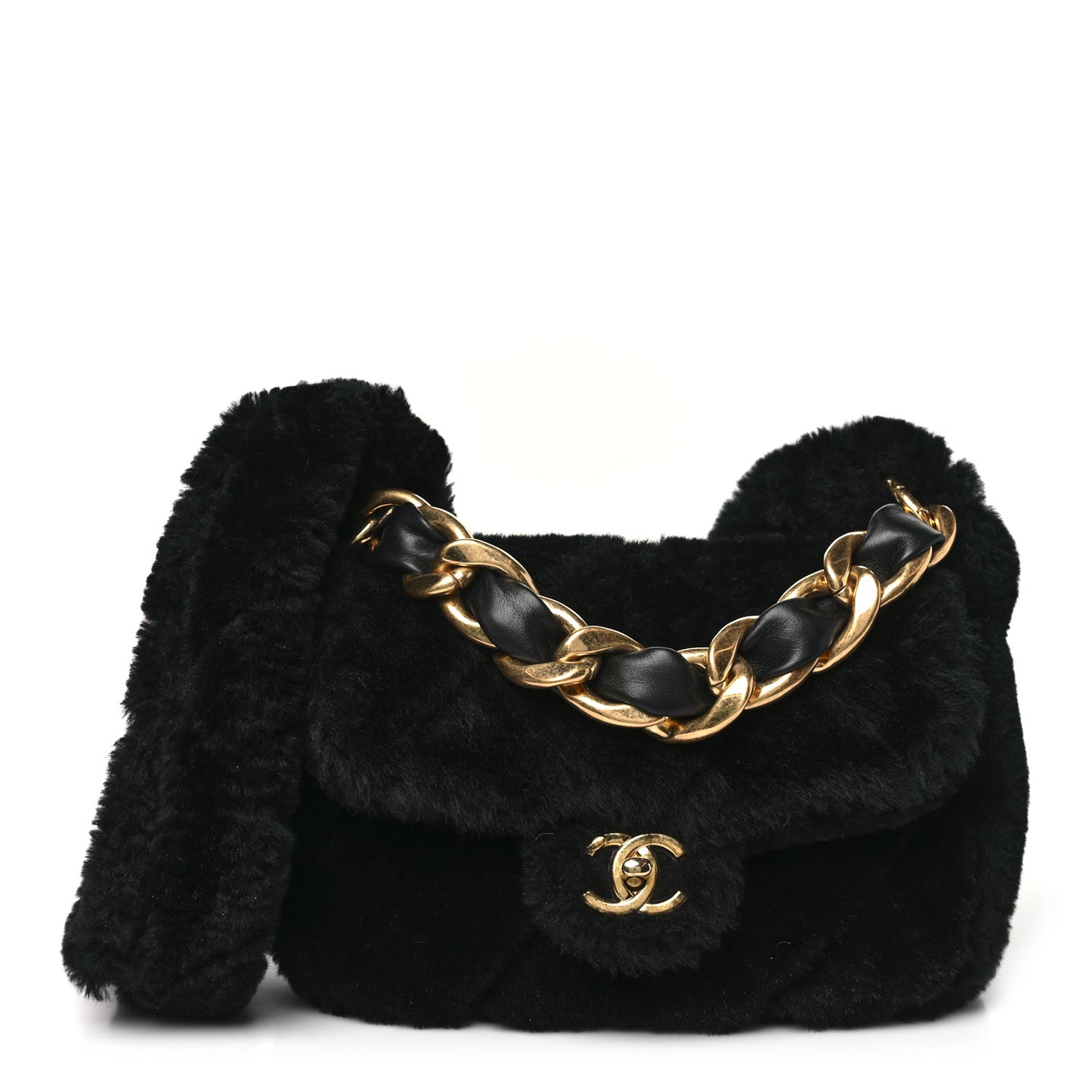 Shearling Quilted Coconing Single Flap Black