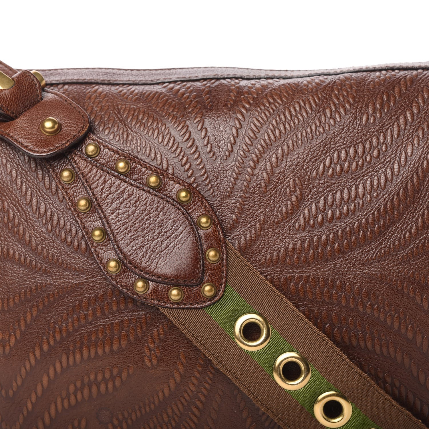 Gucci Calfskin Embossed Studded Pelham Messenger Bag Dark Brown 10 of 13