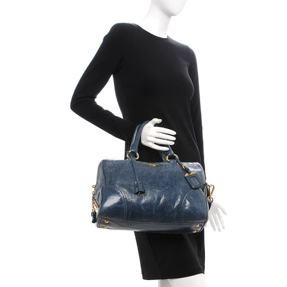 Prada Vitello Shine Shopping Satchel Denim 3 of 13