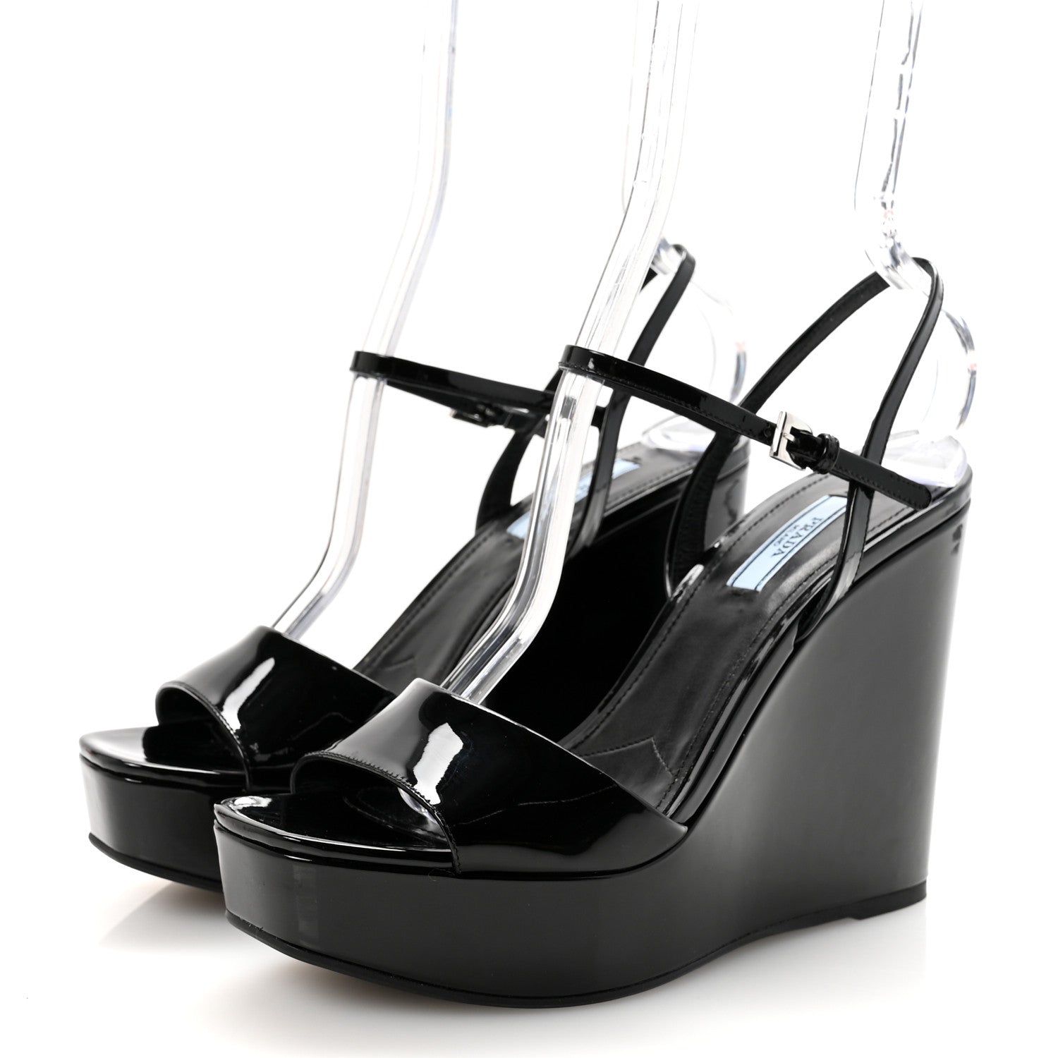Prada Vernice Platform Wedge Sandals 38.5 Black 4 of 10