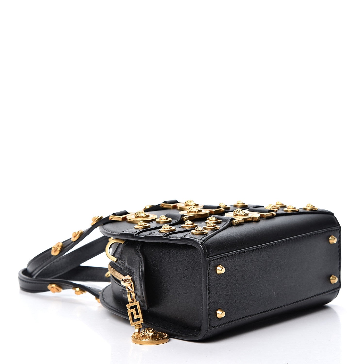 Versace Calfskin Small Medallion Tribute Bowling Bag Black 3 of 8