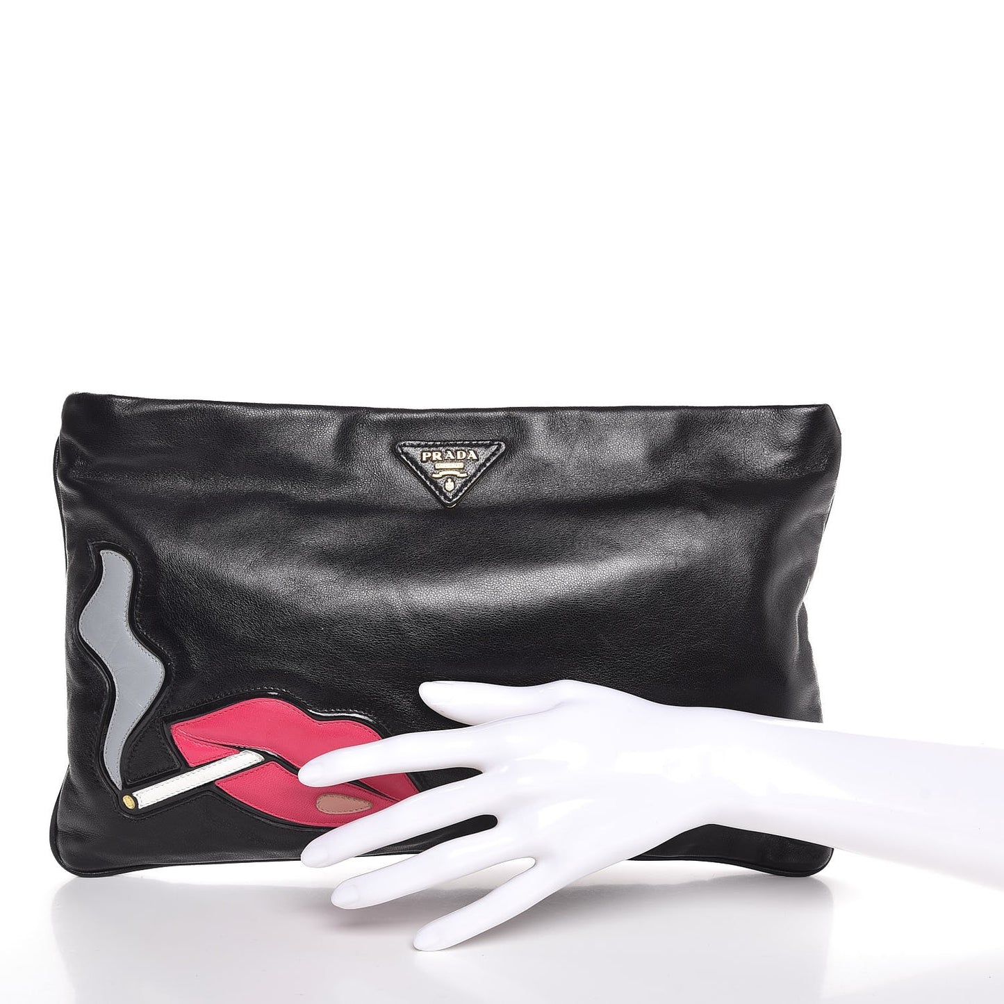 Nappa Cigarette and Lips Oversize Clutch Black