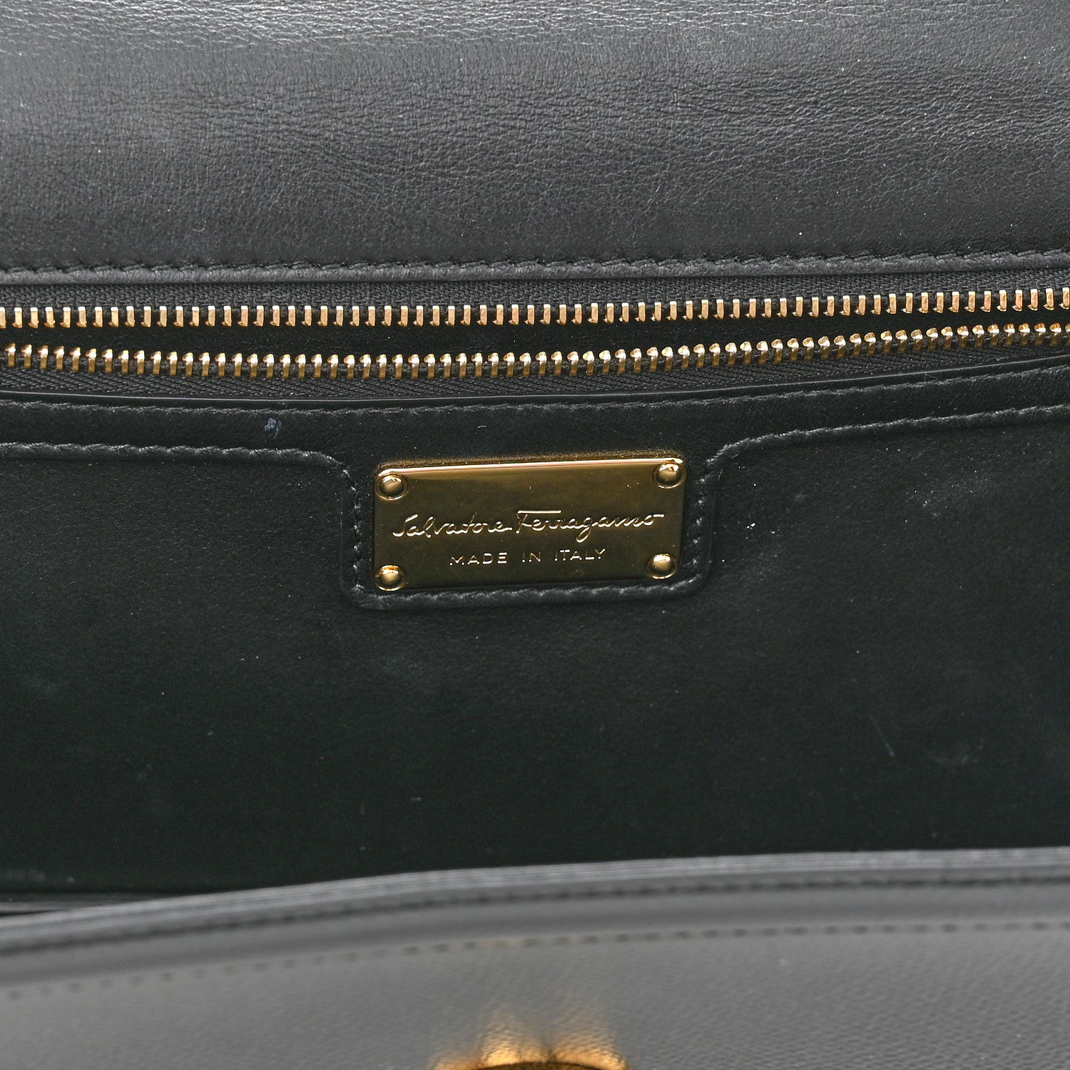 Salvatore Ferragamo Hammered Calfskin Vara Bow Chain Flap Crossbody Black 6 of 9