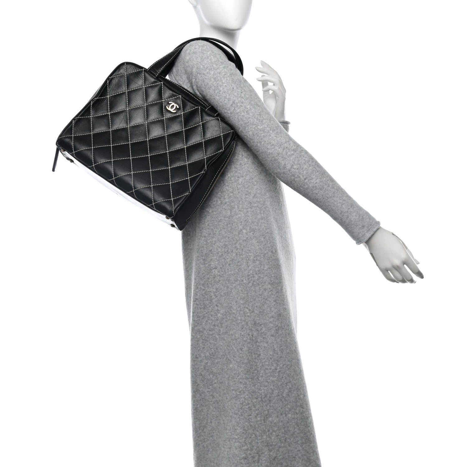 Chanel Calfskin Contrast Stitch Surpique Black 2 of 13