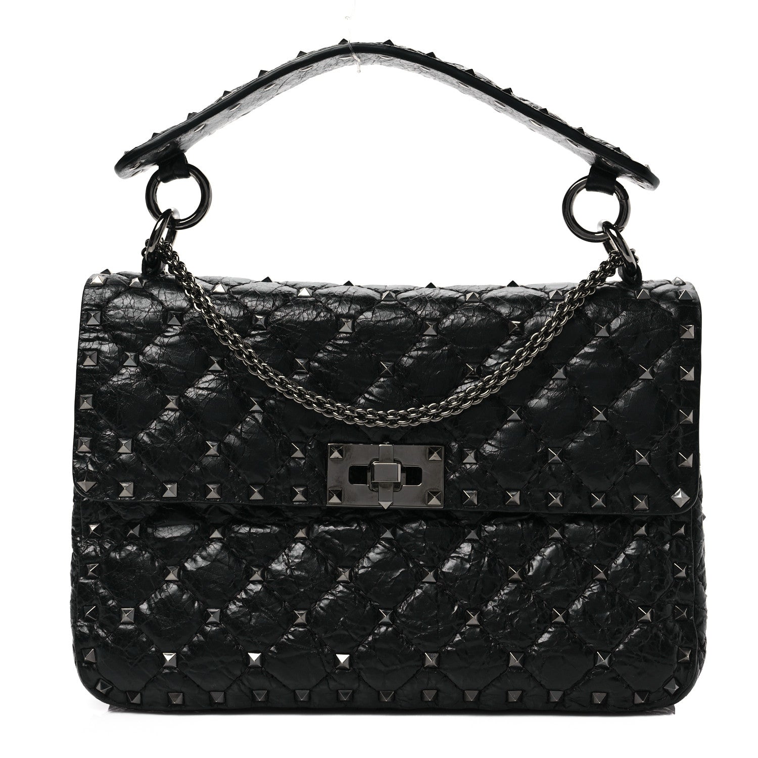 Valentino Garavani Craquele Nappa Medium Rockstud Spike Shoulder Bag Black 1 of 7