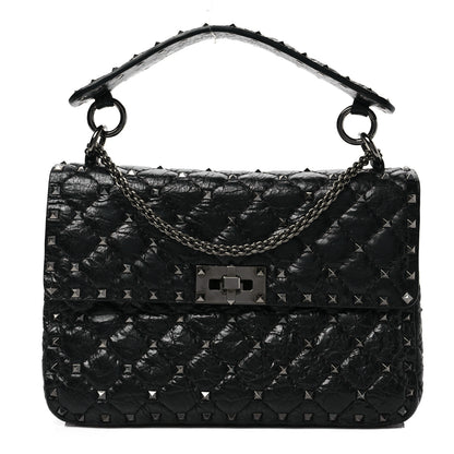 Valentino Garavani Craquele Nappa Medium Rockstud Spike Shoulder Bag Black 1 of 7