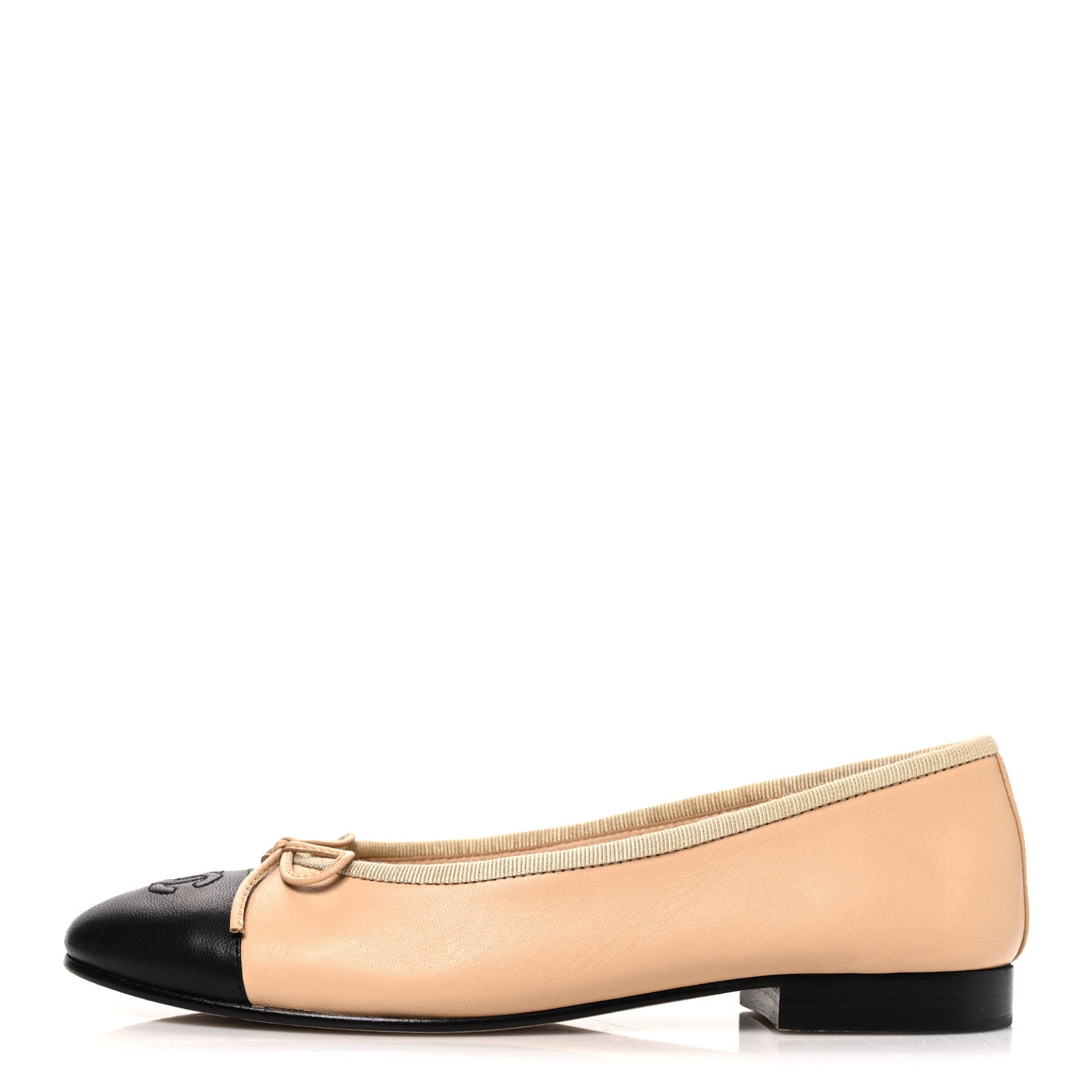 Chanel Lambskin Cap Toe CC Ballerina Flats 36 Beige Black 1 of 10