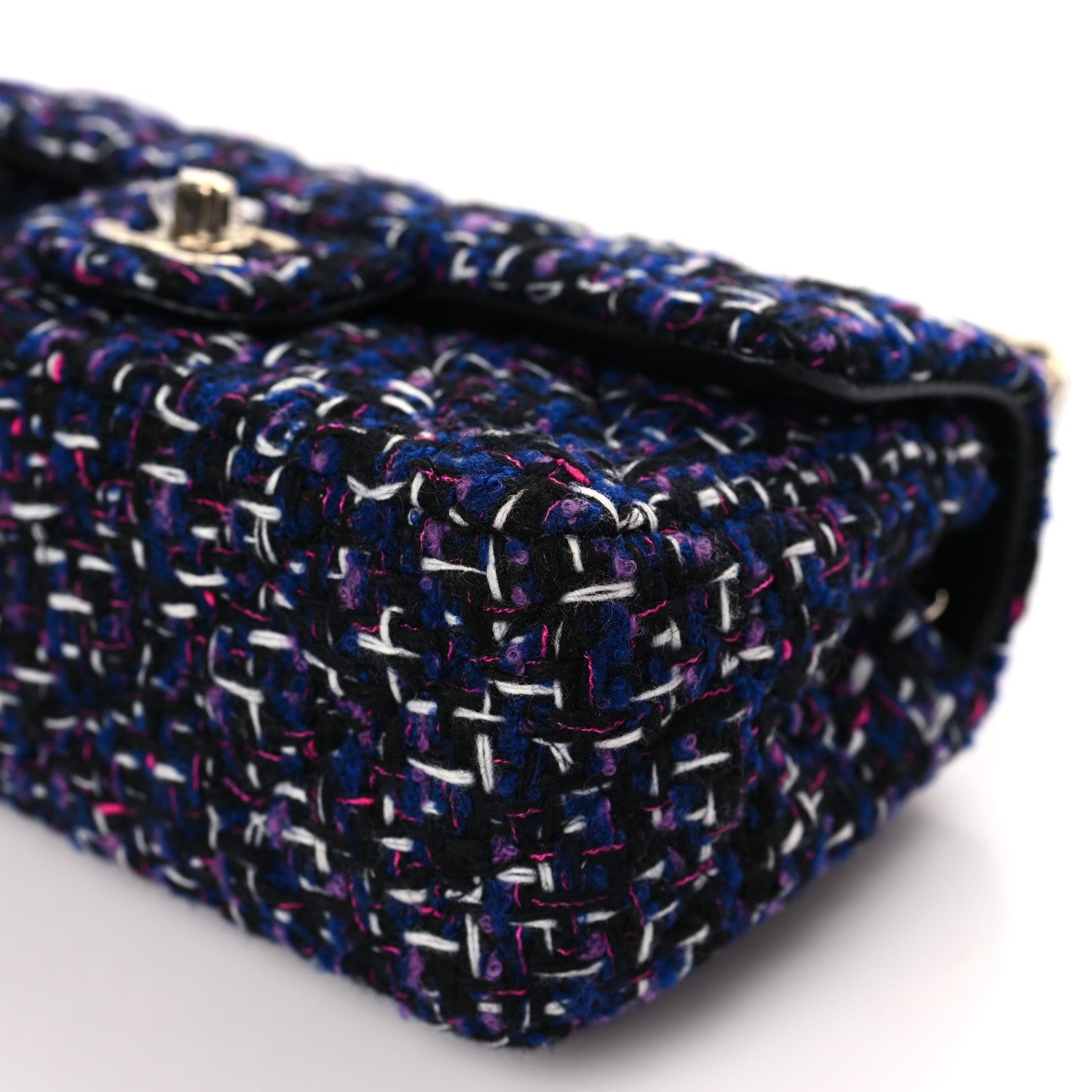 Chanel Tweed Quilted Mini Rectangular Flap Navy Purple 9 of 9