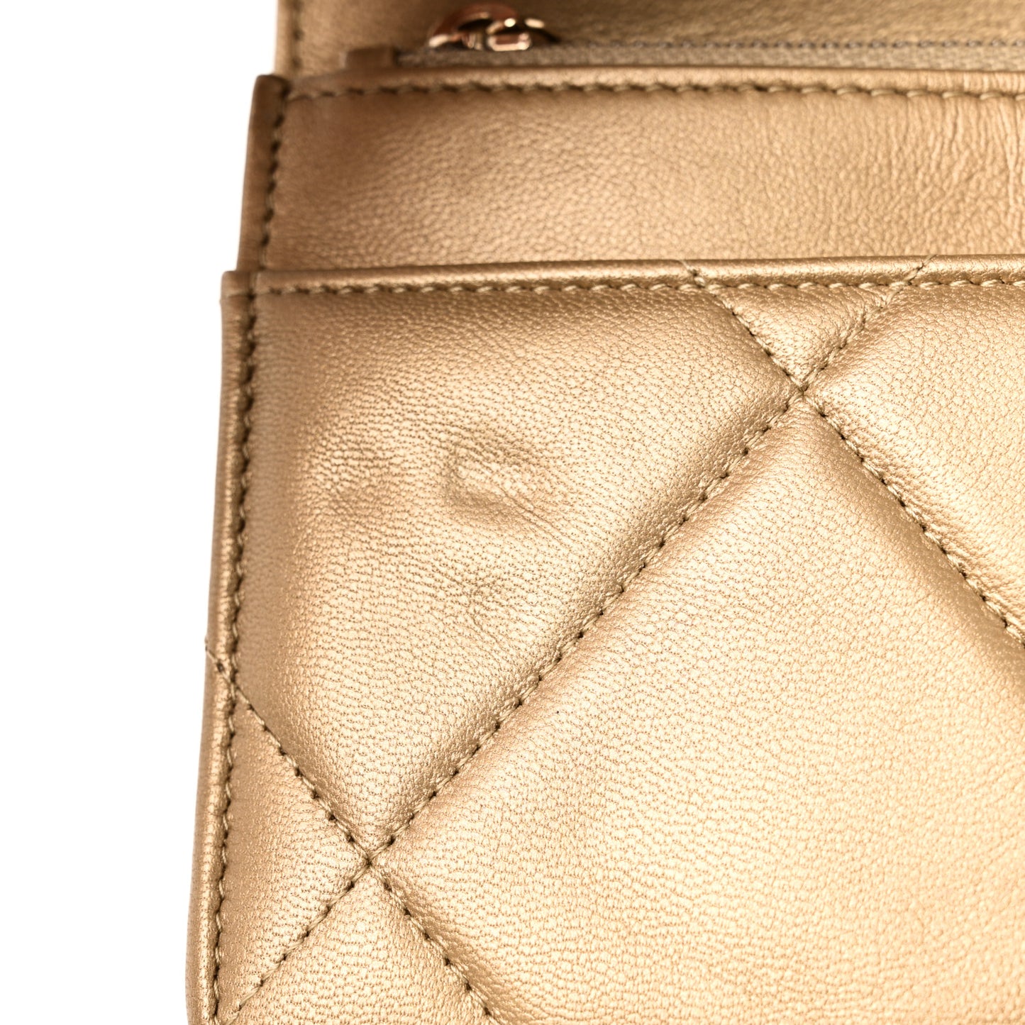 Metallic Goatskin Quilted Chanel 19 Wallet On Chain WOC Gold