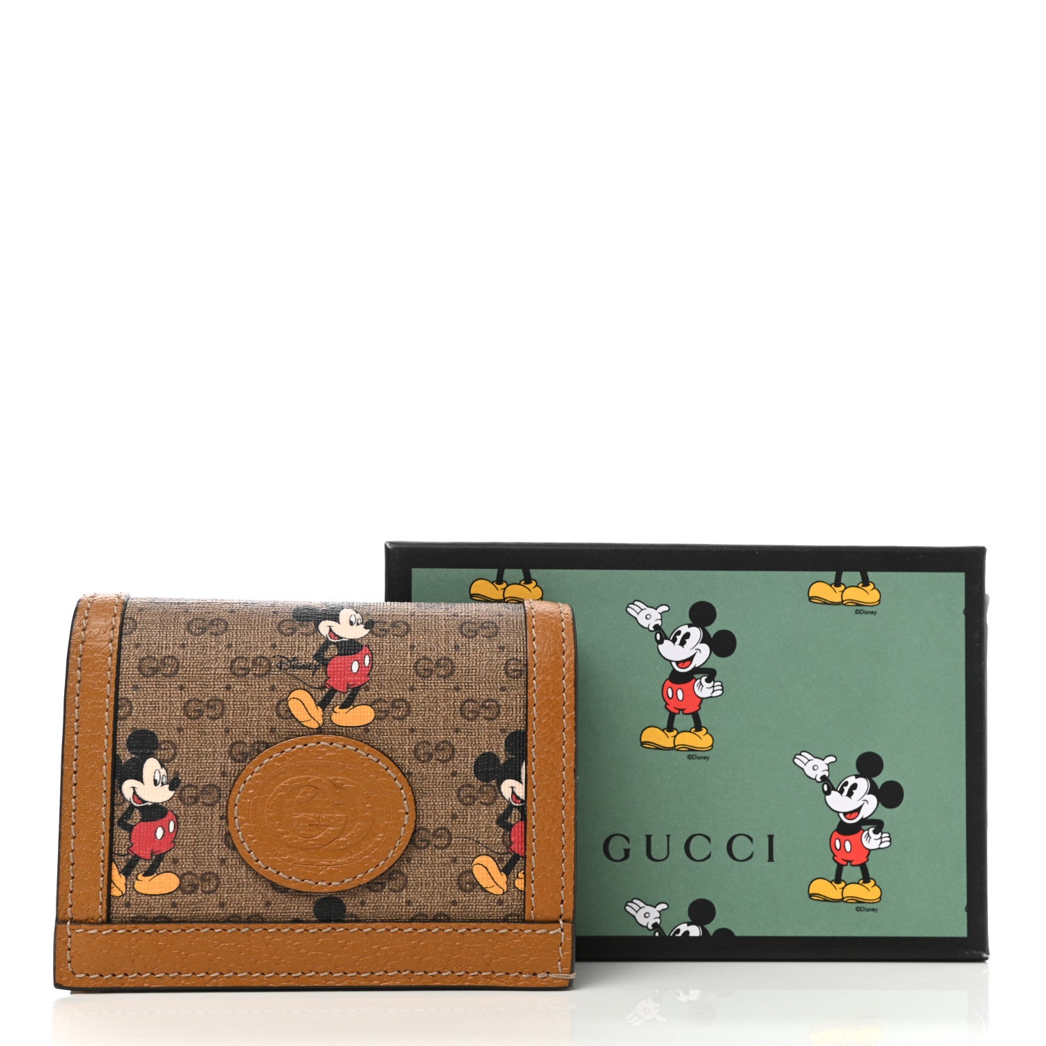 Gucci X DISNEY Mini Vintage GG Supreme Monogram Mickey Mouse Card Holder Wallet Beige Vintage Sun Oil 8 of 8