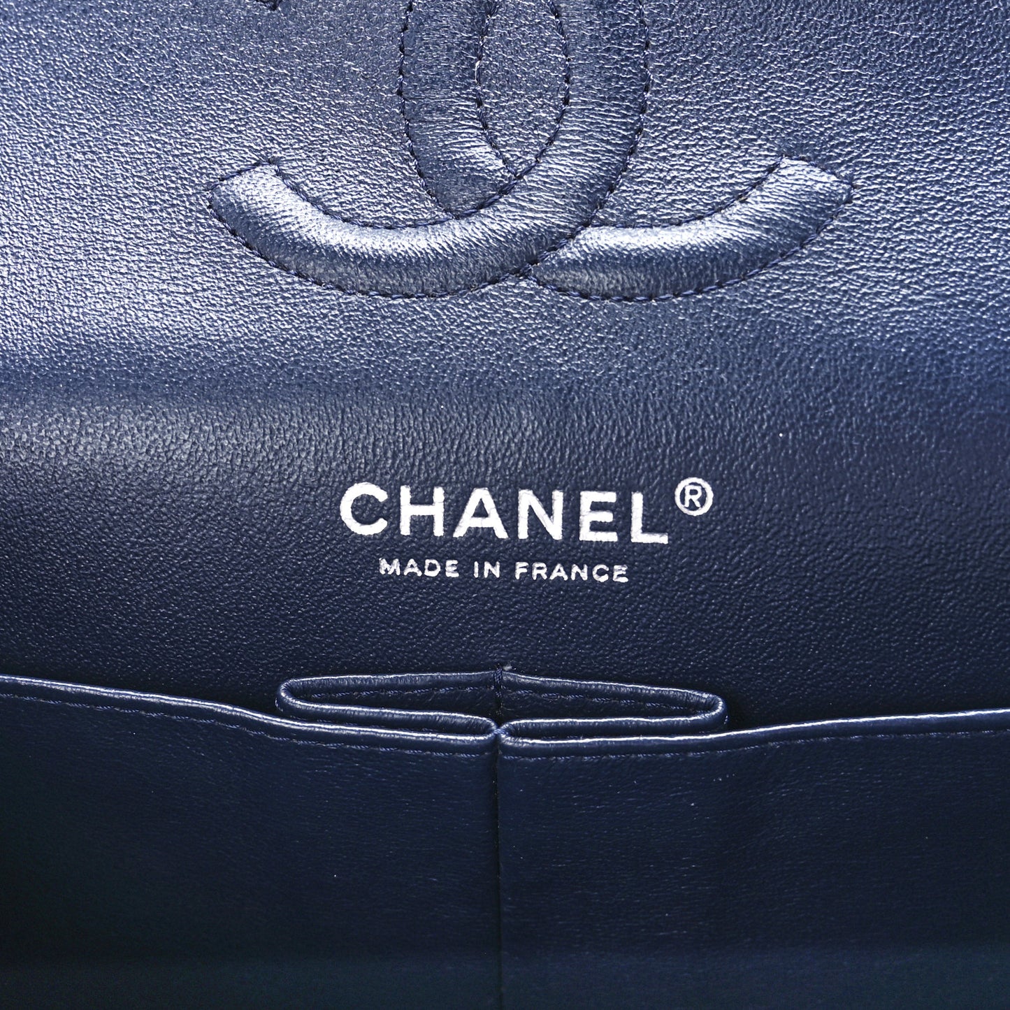 Lambskin Quilted Medium Double Flap Navy