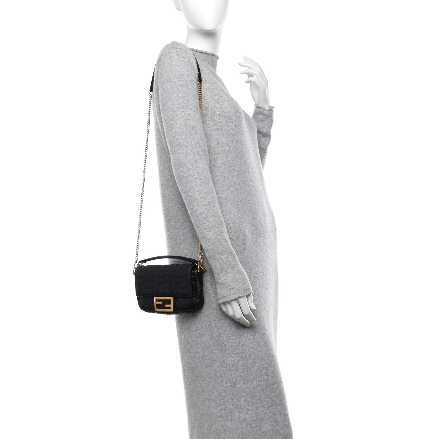 Fendi Nappa FF 1974 Embossed Mini Baguette Black 2 of 10