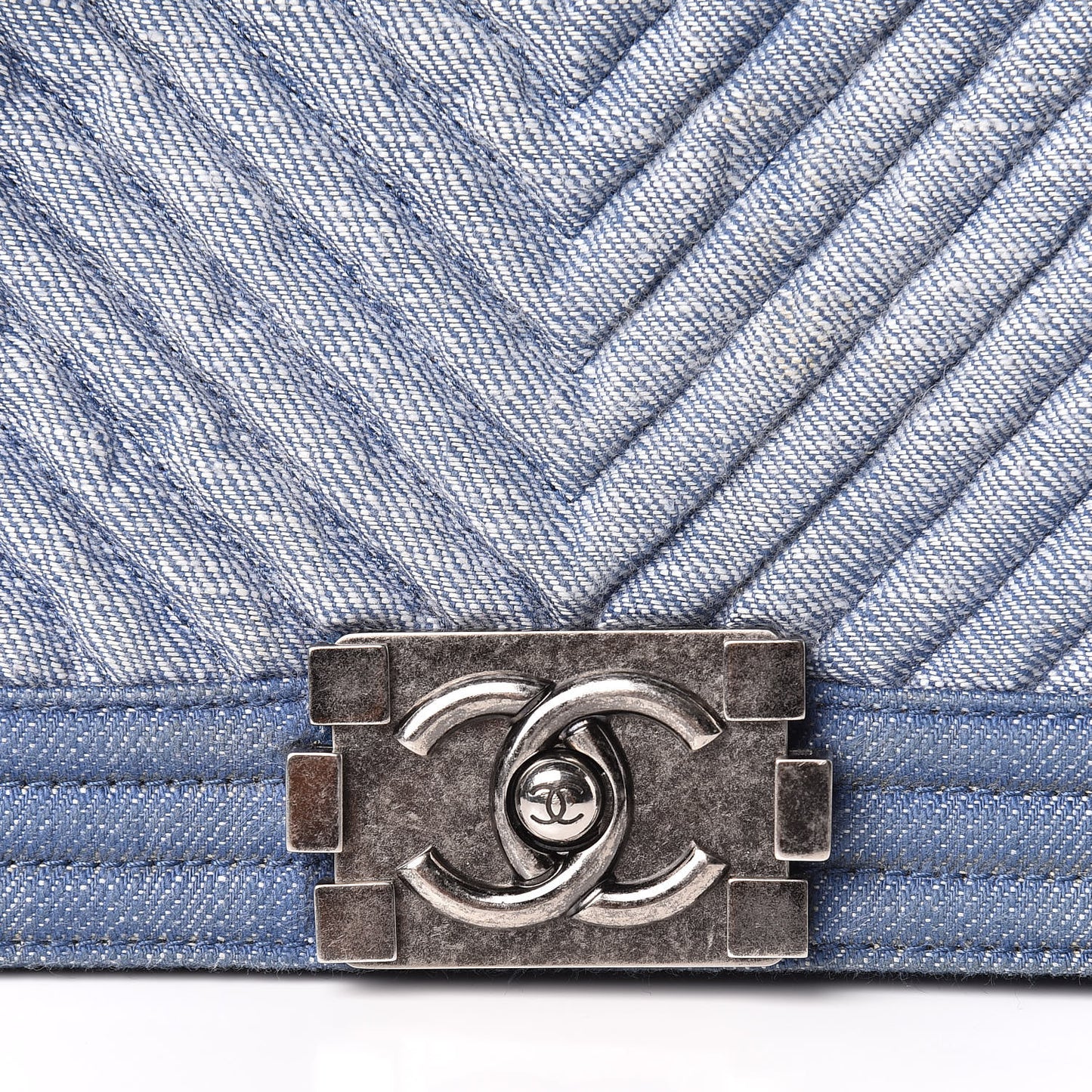 Denim Chevron Quilted Medium Boy Flap Blue