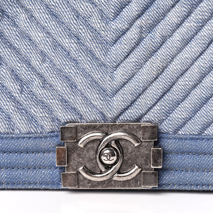 Chanel Denim Chevron Quilted Medium Boy Flap Blue 10 of 11