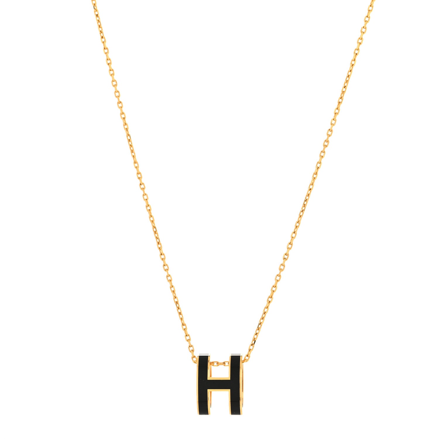Hermes Lacquered Gold Pop H Pendant Necklace Black 1 of 6