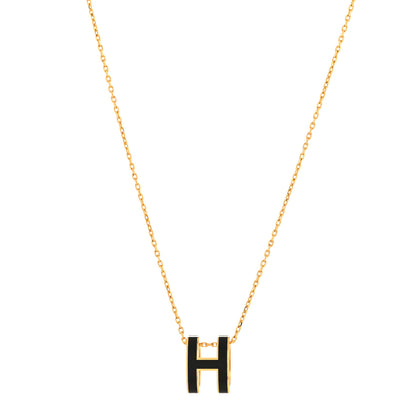 Hermes Lacquered Gold Pop H Pendant Necklace Black 1 of 6