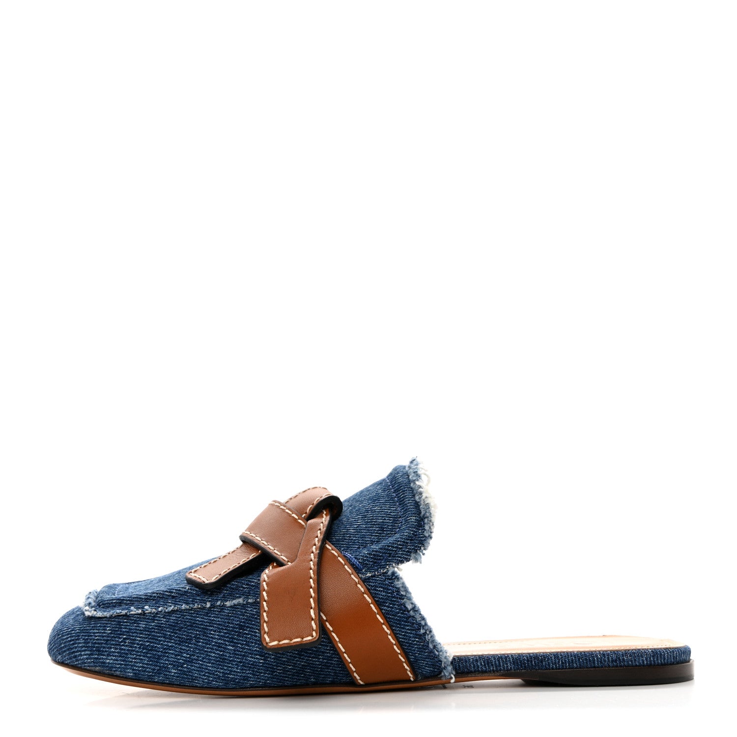 Loewe Washed Denim Calfskin Gate Mule Sandals 36 Blue Tan 1 of 9