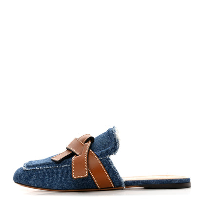Loewe Washed Denim Calfskin Gate Mule Sandals 36 Blue Tan 1 of 9