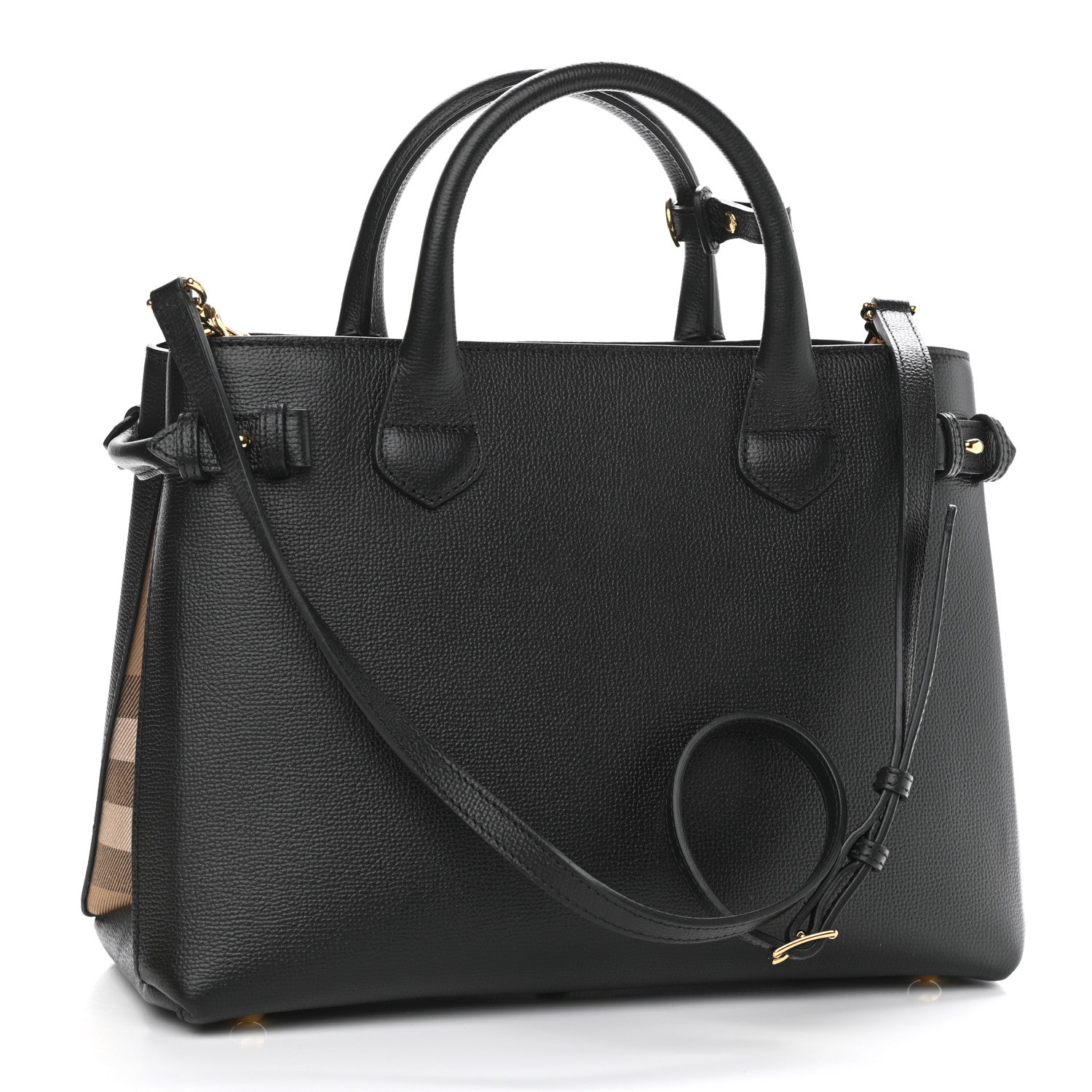 Burberry Derby Calfskin House Check Medium Banner Tote Black 3 of 10