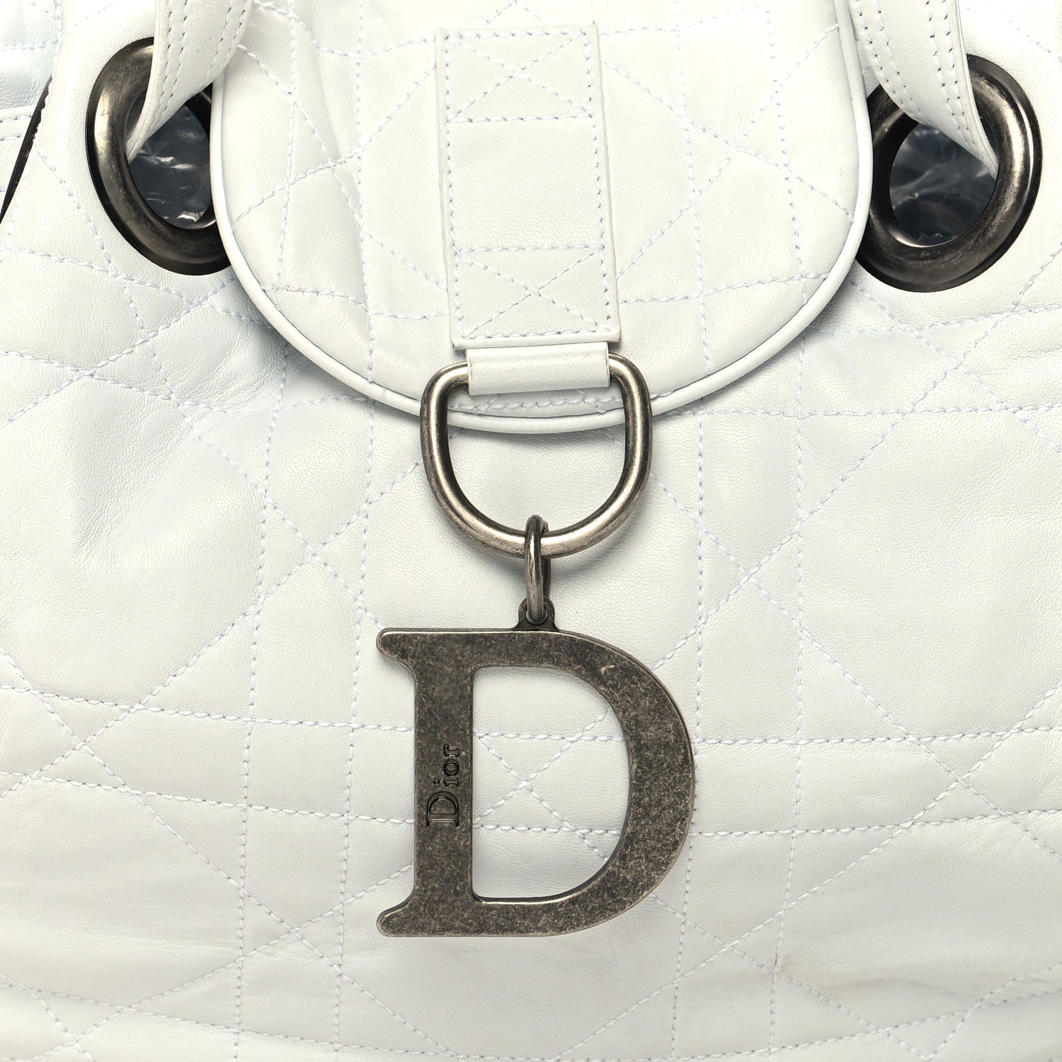 Christian Dior Lambskin Drawstring Cannage Flap Bag White 8 of 12