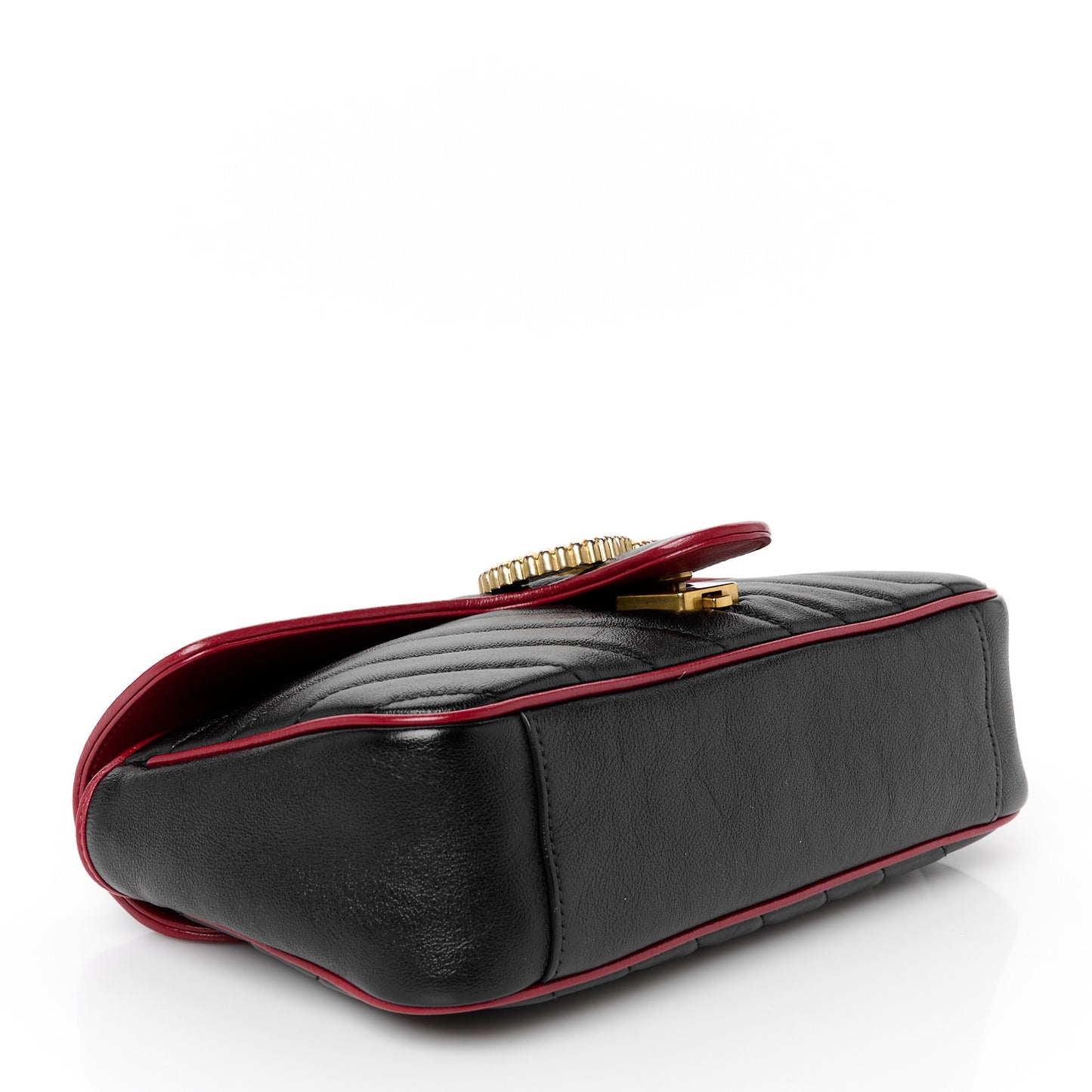 Vintage Effect Calfskin Matelasse Diagonal Small Torchon GG Marmont Shoulder Bag Black Romantic Cherry