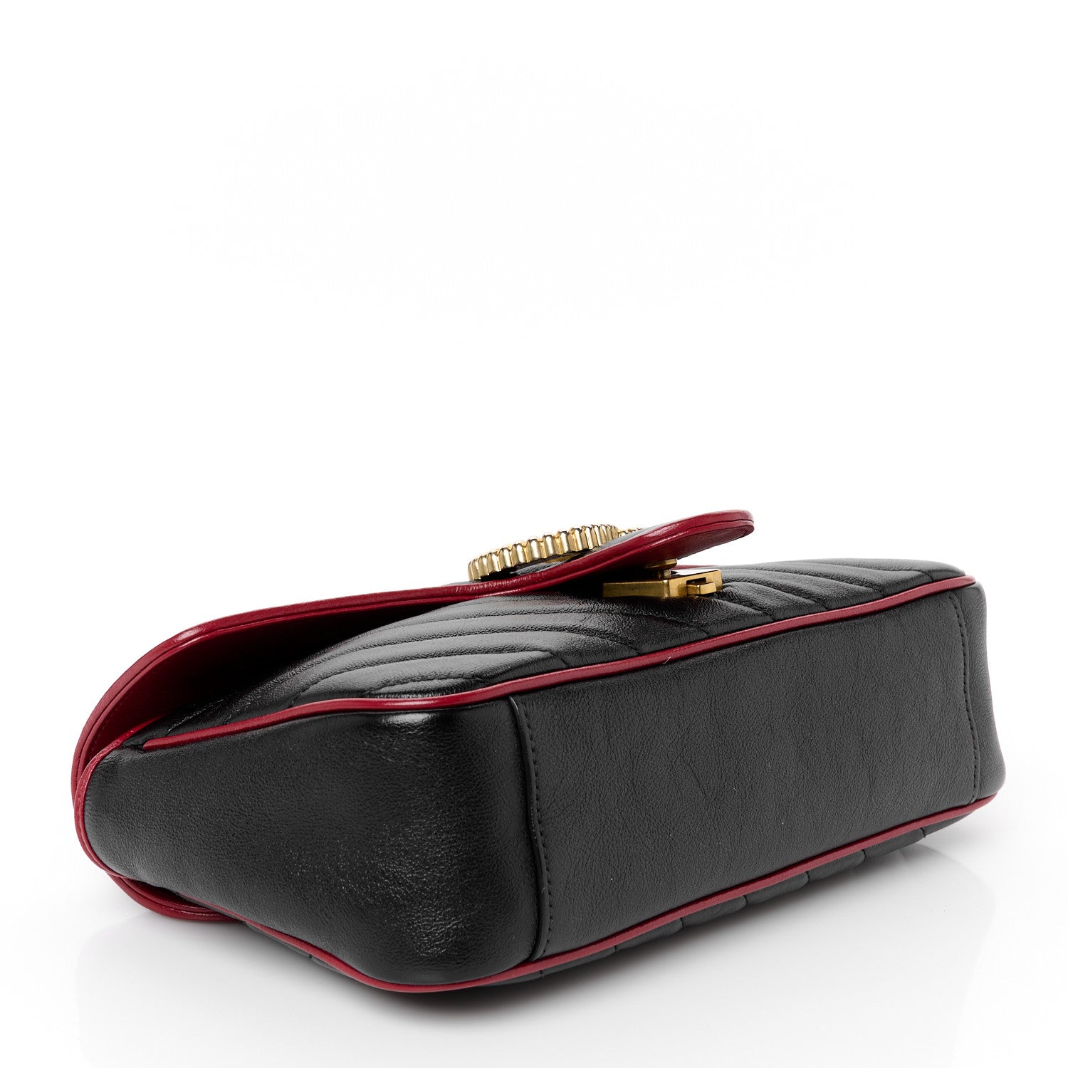 Gucci Vintage Effect Calfskin Matelasse Diagonal Small Torchon GG Marmont Shoulder Bag Black Romantic Cherry 4 of 11