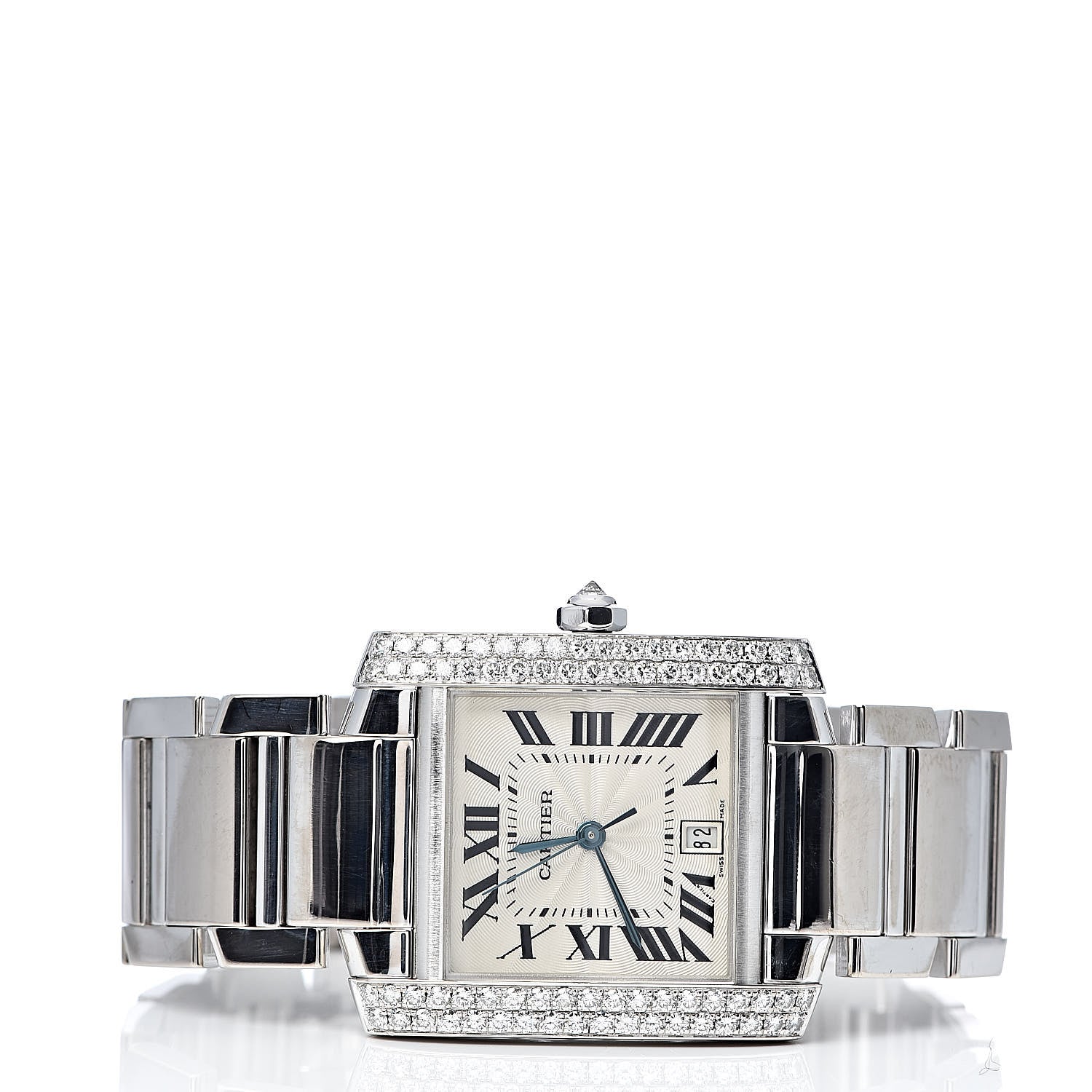 Cartier 18K White Gold Diamond 28mm Tank Francaise Automatic Watch 3 of 8