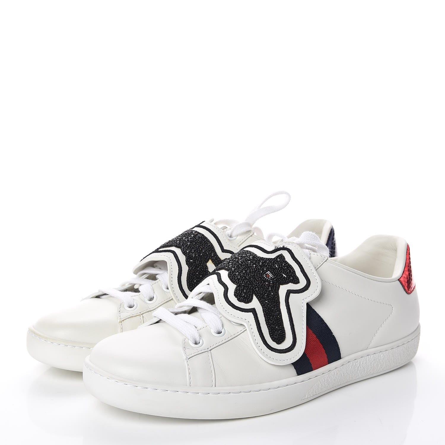 Gucci Calfskin Ayers Crystal Panther Embroidered Womens Ace Sneakers 39 White 3 of 9