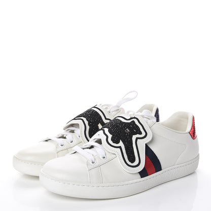 Gucci Calfskin Ayers Crystal Panther Embroidered Womens Ace Sneakers 39 White 3 of 9
