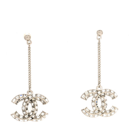 Chanel Baguette Crystal CC Drop Earrings Silver 1 of 3