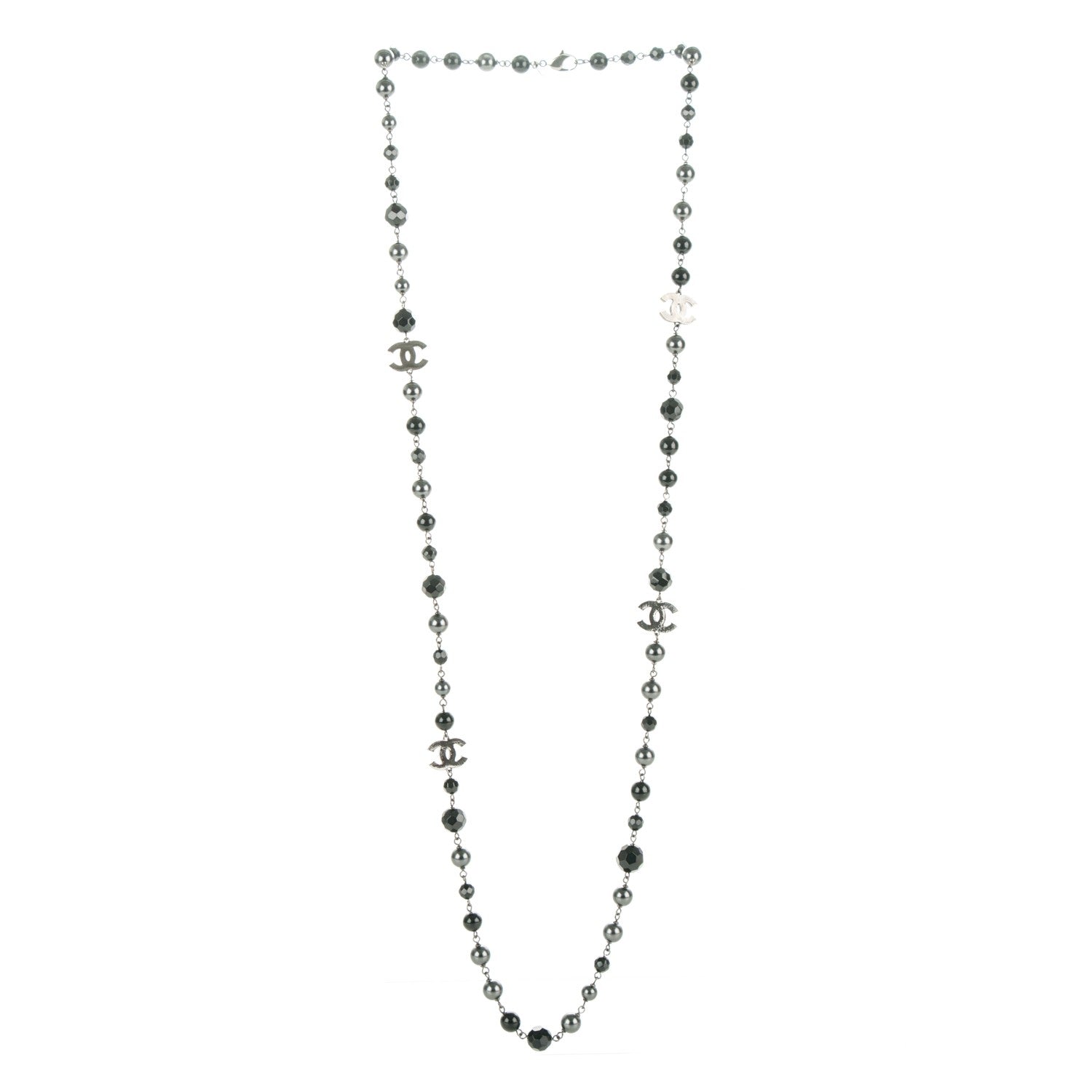Chanel Ruthenium Pearl Beaded CC Long Necklace Black 3 of 4
