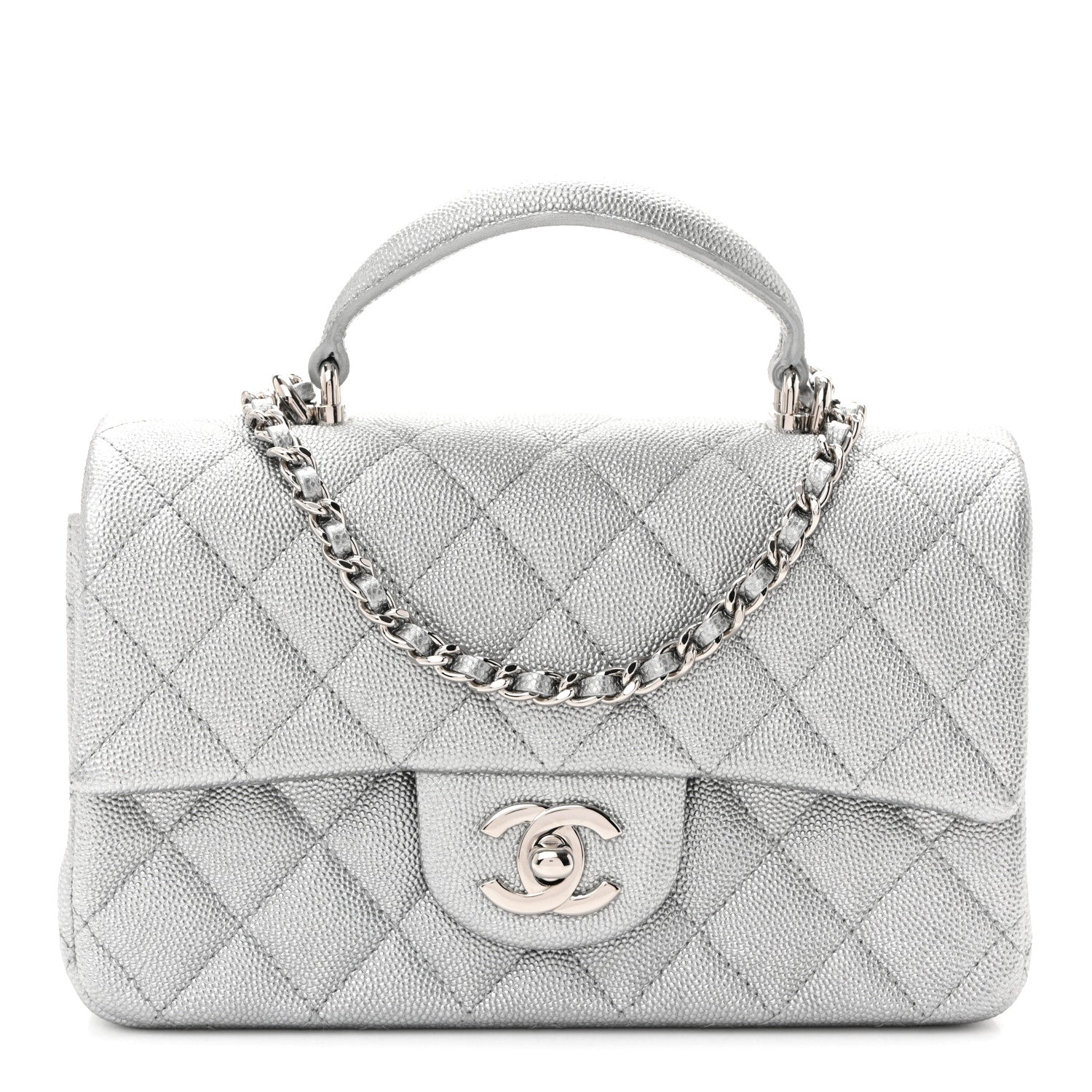 Chanel Metallic Caviar Quilted Mini Top Handle Rectangular Flap Silver 1 of 11