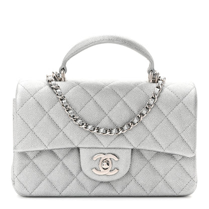 Chanel Metallic Caviar Quilted Mini Top Handle Rectangular Flap Silver 1 of 11