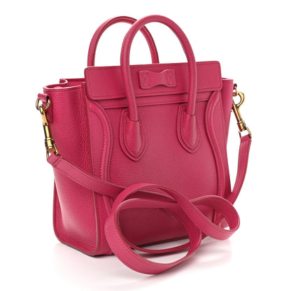 Celine Drummed Calfskin Nano Luggage Fuchsia 3 of 9