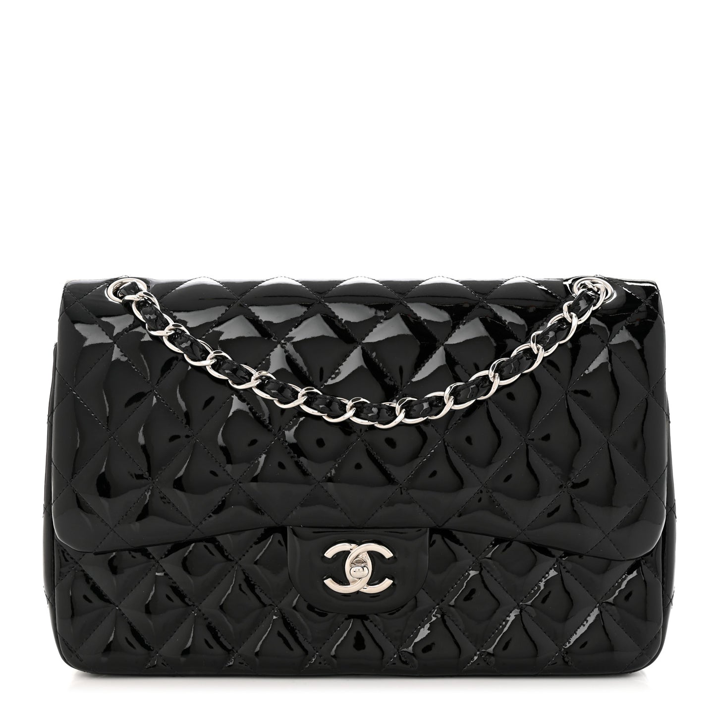 Patent Quilted Jumbo Double Flap Black
