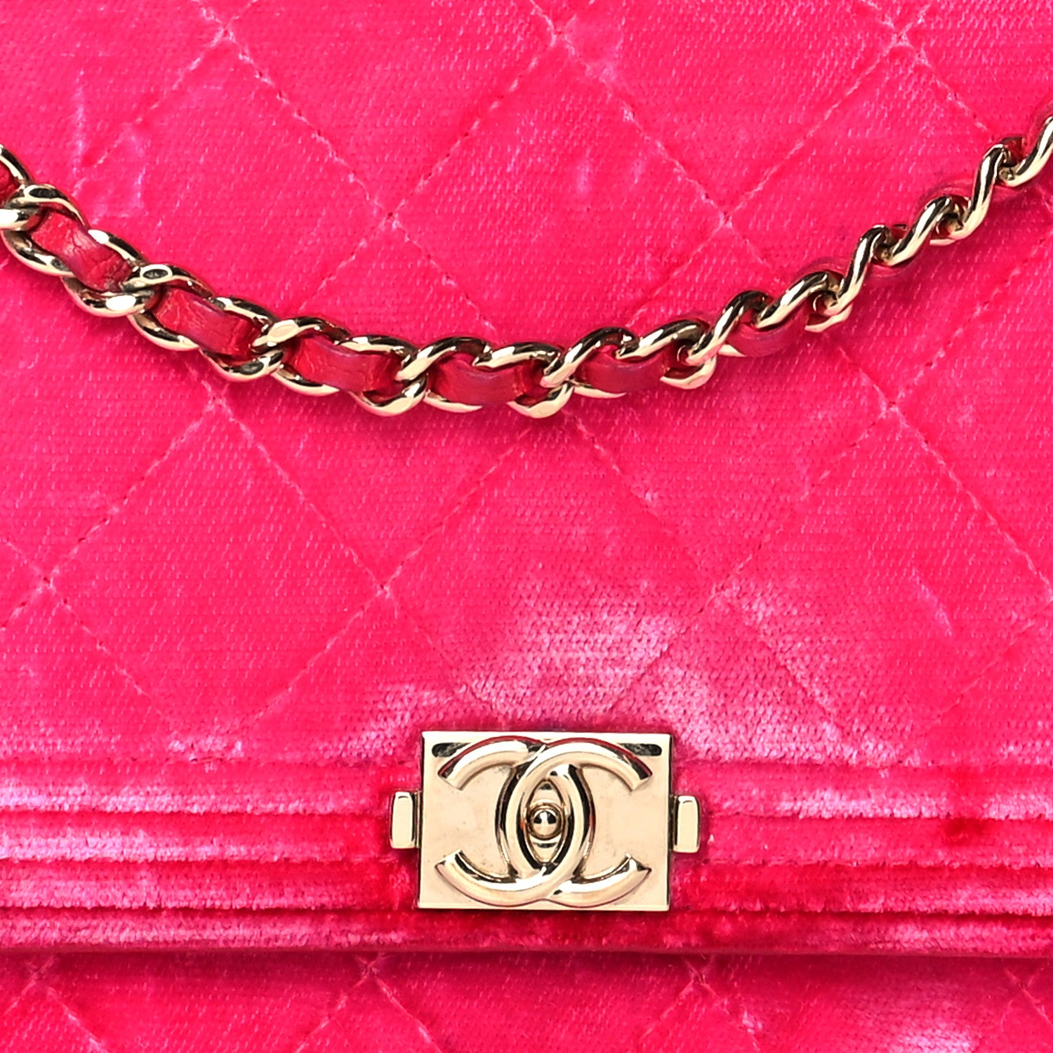 Chanel Velvet Quilted Boy Wallet On Chain WOC Fuchsia 9 of 15