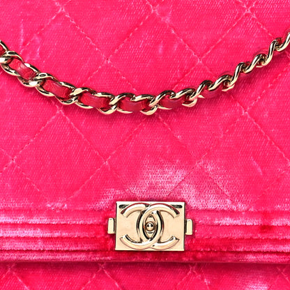Chanel Velvet Quilted Boy Wallet On Chain WOC Fuchsia 9 of 15