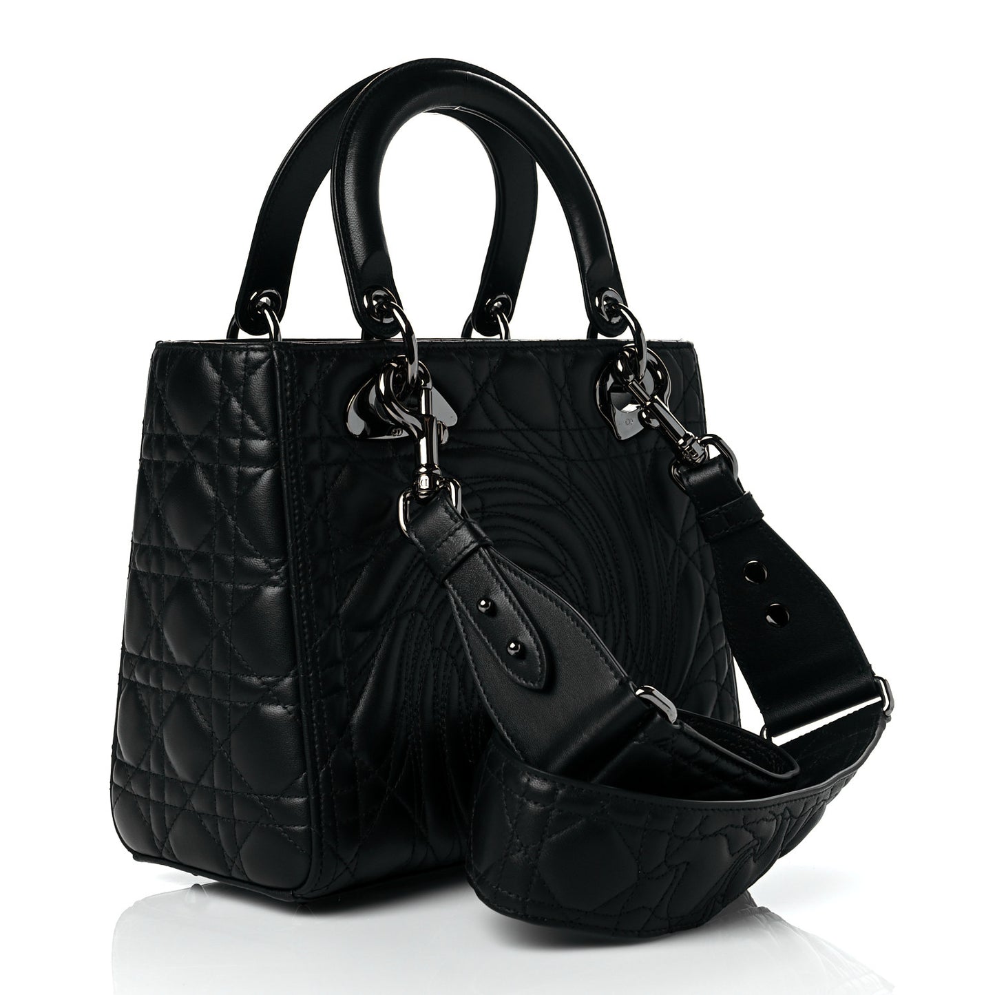 Lambskin Cannage Embossed Medium Recycle Group Lady Dior Art 5 Black