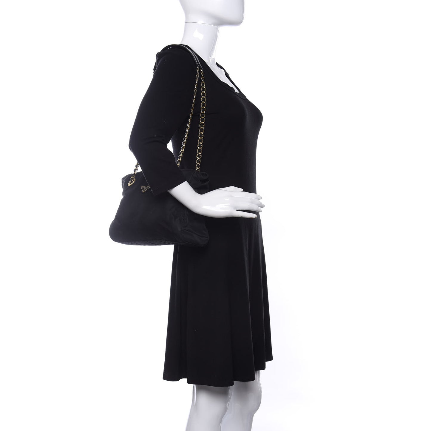 Nylon Tessuto Acciaio Chain Shoulder Bag Black