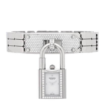Hermes Stainless Steel Diamond Pave 16mm Kelly Quartz Watch 2 of 6