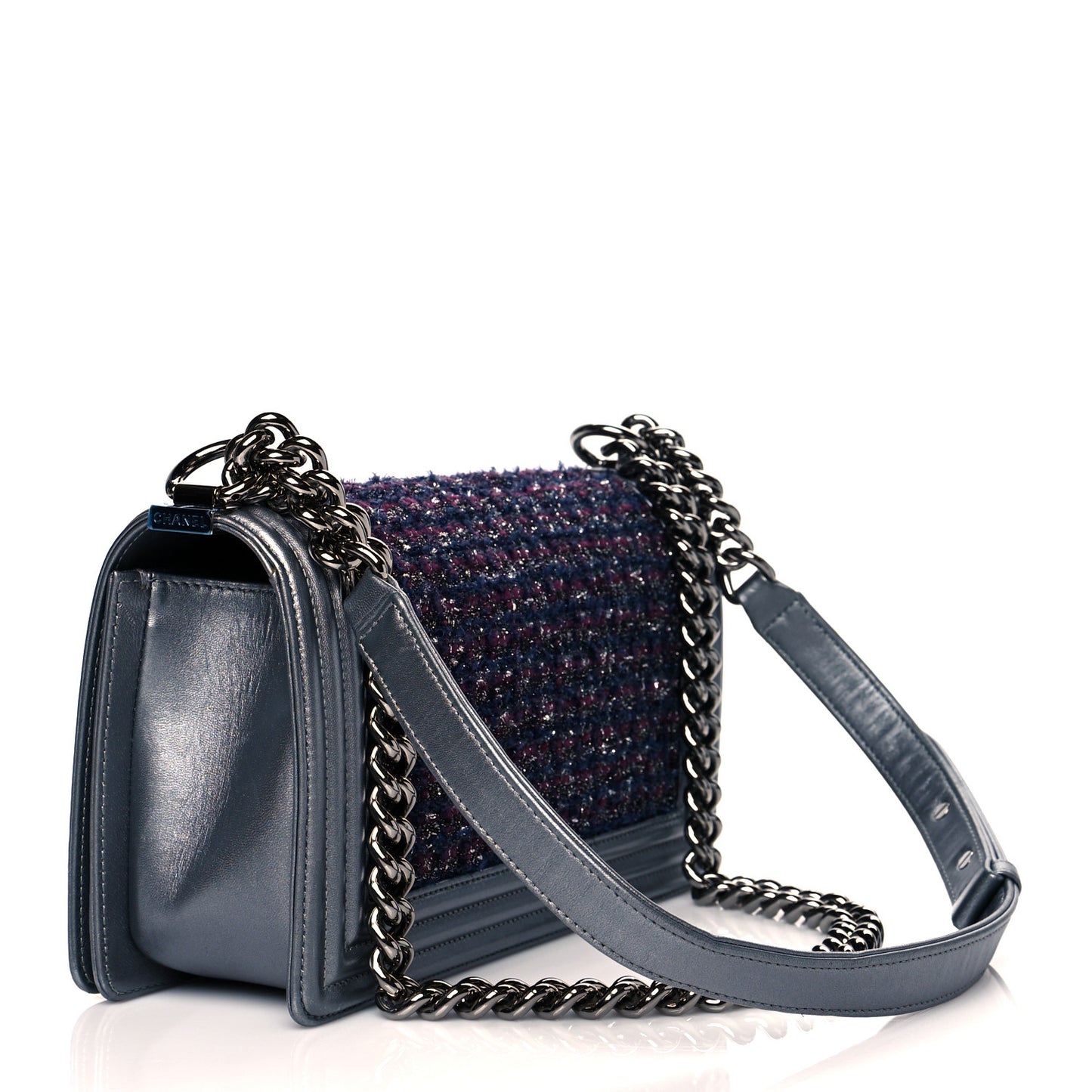 Tweed Metallic Lambskin Medium Boy Flap Silver