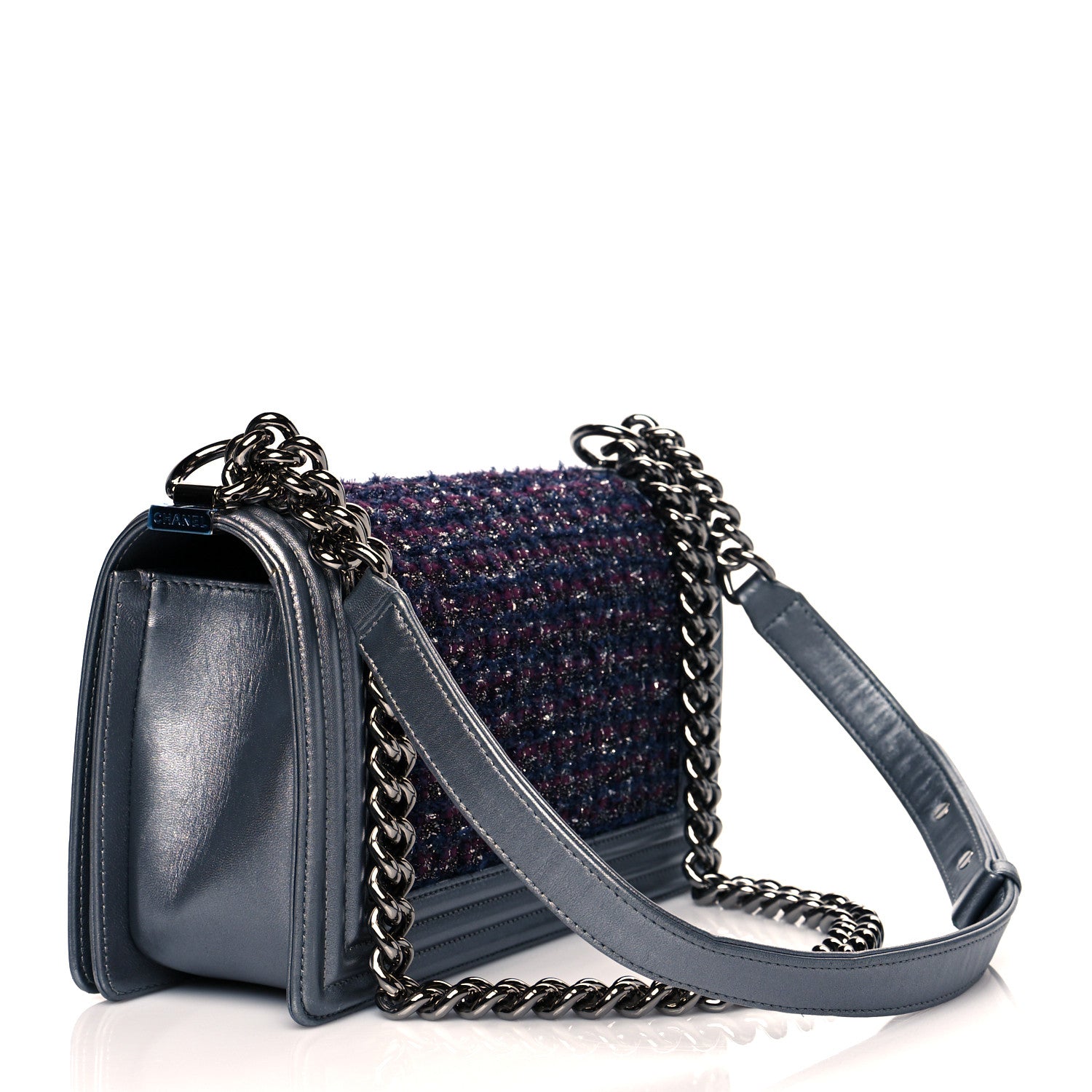 Chanel Tweed Metallic Lambskin Medium Boy Flap Silver 2 of 9