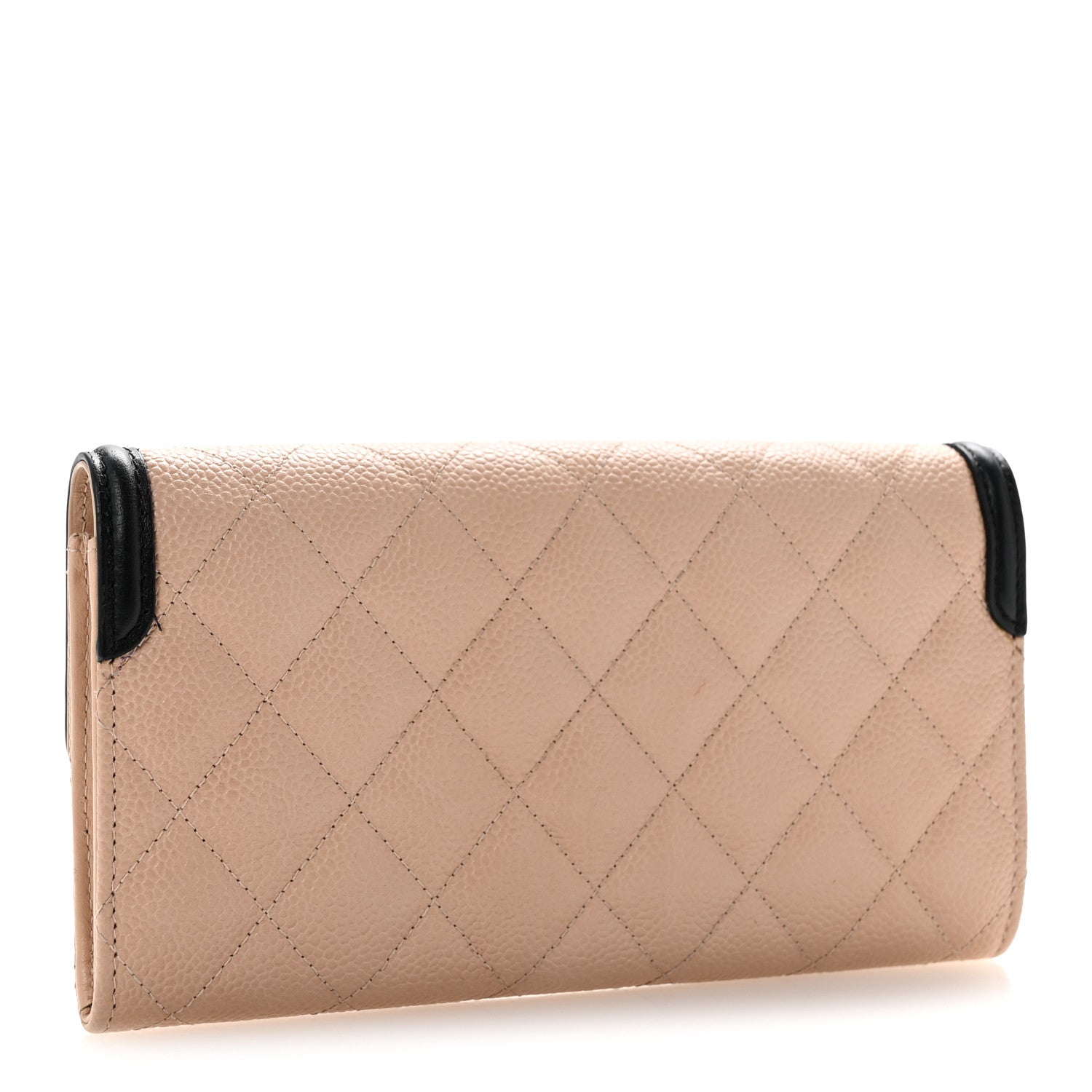Chanel Caviar Quilted Filigree Large Gusset Flap Wallet Beige Black 3 of 14