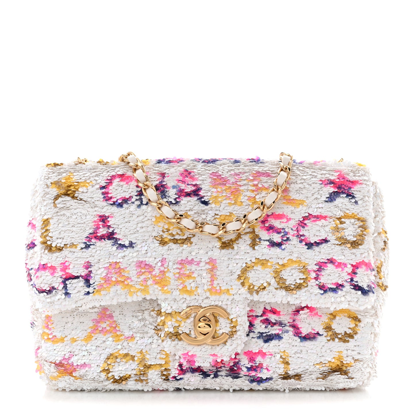 Sequin Logo CC Small Single Flap White Multicolor