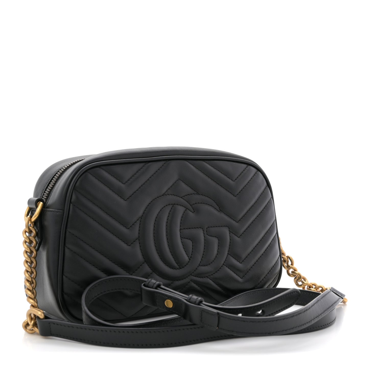 Calfskin Matelasse Small GG Marmont Chain Shoulder Bag Black