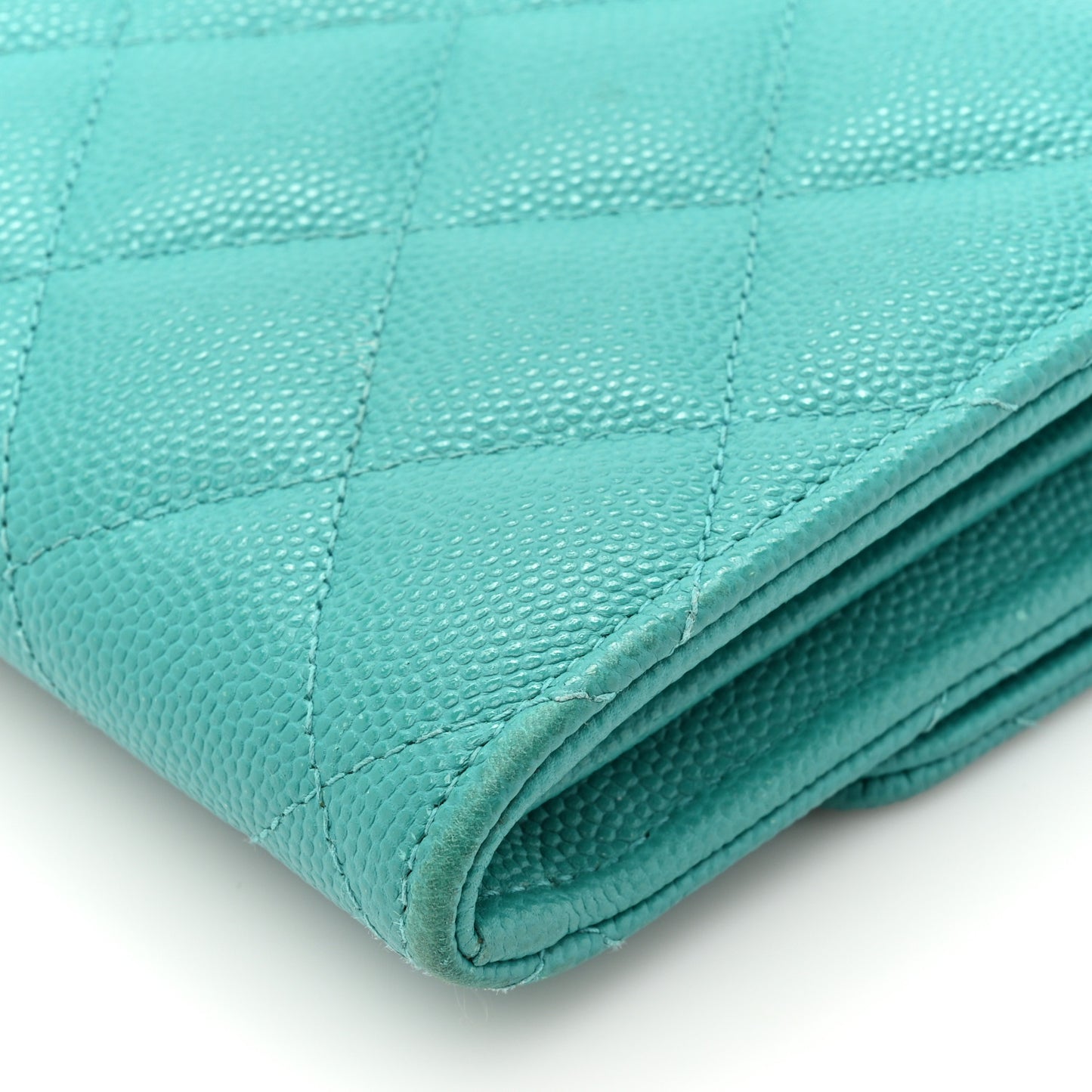 Caviar Quilted Large Gusset Flap Wallet Turquoise