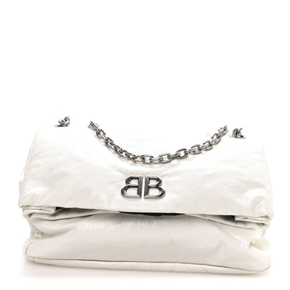 Balenciaga Arena Calfskin Nylon Medium Monaco Chain Shoulder Bag Optic White 1 of 10
